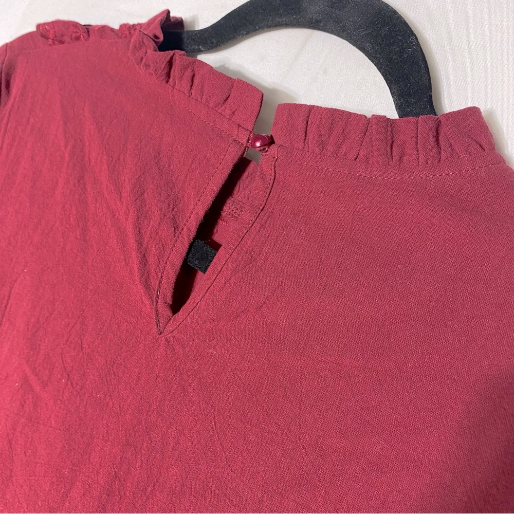 5/$25 Shein Burgundy High Collar Eyelet Ruffle Peplum Blouse L - Picture 6 of 15